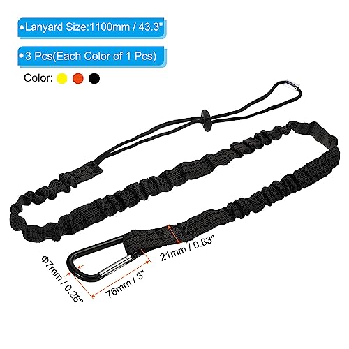 Image of PATIKIL Tool Lanyard with D Hook, 3 Pack 43 Inch Safety Tool Leash for Fall Protection, Orange Black Yellow