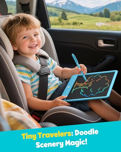 Image of TEKFUN 12 Inch LCD Writing Tablet for Kids, Coloring Drawing Pad, Mess Free Doodle Board, Airplane Travel Toys for Boys and Toddlers, Road Trip Essentials, Gifts for 3 4 5 6 7 8 Year Old Girls(Blue)