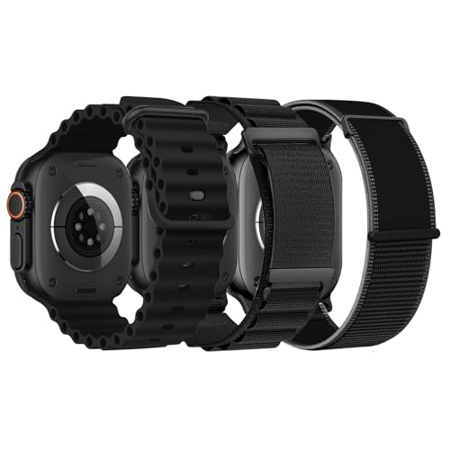 3 Stück Sport Armband Kompatibel mit Apple Watch Ultra 3/2/1 49mm 46mm 45mm 44mm Herren Damen Alpine Loop/Trail Loop/Ocean Weiches Atmungsaktives Armbänder für iWatch Series 11 10 SE 9 8 7 6 5 4