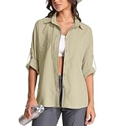 Womens UPF 50 Long Sleeve Sun Shirt Safari Hiking Quick Dry UV Protection Button Up Travel Shirt ...