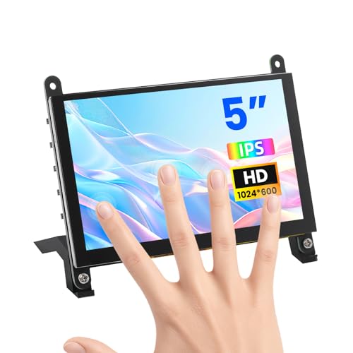 Image of 5 Inch Touchscreen Monitor for Raspberry Pi 5 /4 /3, 1024 x 600 IPS Display with 5-Point Touch Capacitive Screen, Plug and Play, Compatible with Raspberry Pi 5 /4 /3, Banana Pi, Jetson Nano
