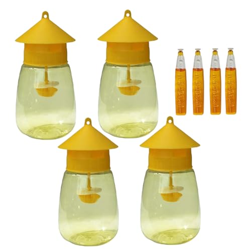 Trampas para abejas para exteriores, 4 juegos de trampas para avispas para colgar al aire libre, trampa de plástico para moscas de frutas con atrayente, botella atrapaavispas para macetas, balcones