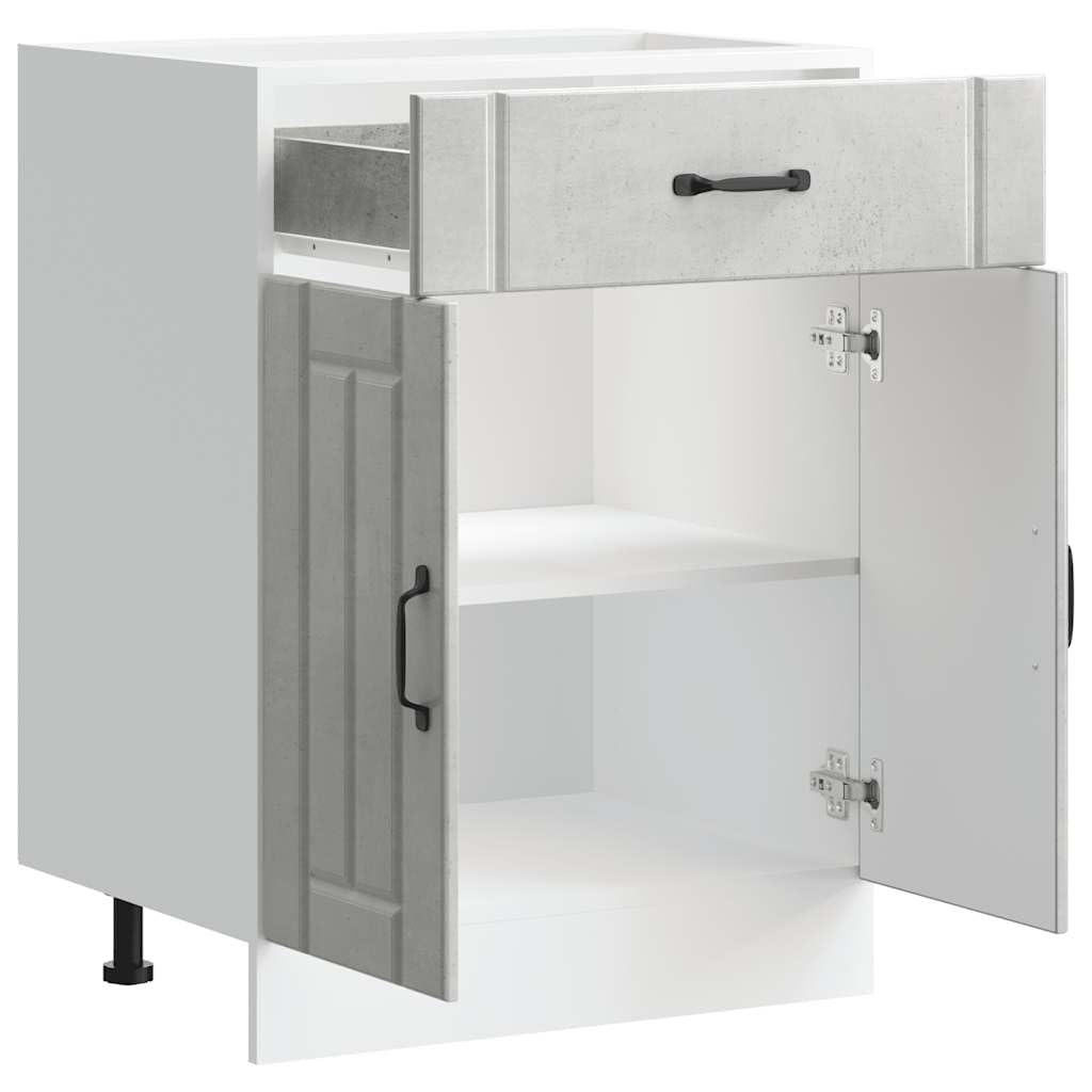 Armario inferior de cocina Lucca material de madera gris hormigón, 60 x 46 x 81,5 cm, con patas ajustables, mucho espacio de almacenamiento para cocina, duradero y fácil de limpiar
