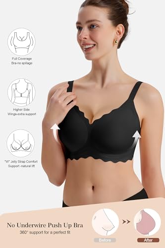Womens Full Coverage Wire Free Bra - Plus Size Bras with Support and Lift Scalloped Everyday Comfort Bralettes