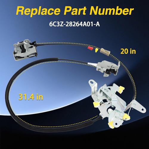 Image of Rear Left Driver Side Extended Cab Door Lock Latch with Cable Compatible with Ford F250 F350 F450 F550 Super Duty 1999-2007 Replace #: 6C3Z-28264A01-A