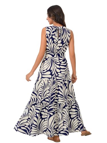 Image of Rooscier Women's Sleeveless Boho Maxi Dress | Halter Neck Print Tiered A Line Beach Dresses