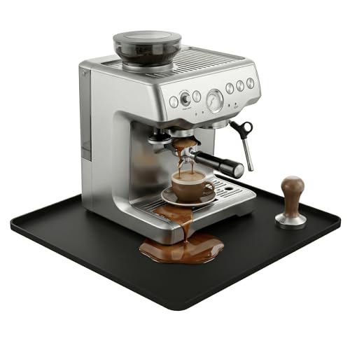 Image of ZJWZLG Silicone Coffee Mat for Countertop, 16x16 inch - Heat Resistant Espresso Machine Mat with Raised Edge, Non-Slip Waterproof Station Pad, Compact Coffee Bar & Kitchen Accessories - Black