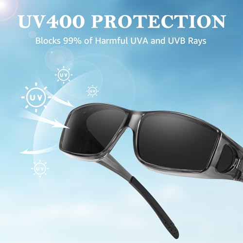 Image of TJUTR Polarized Fit Over Glasses Sunglasses for Men Women, Wrap Around UV400 Protection Sunglasses TS2611