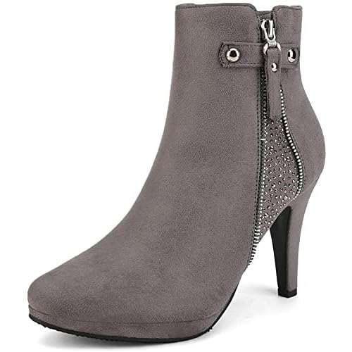 DREAM PAIRS Women's Ankle Boots High Stiletto Heel Booties Fashion Zipper Short Boots 8.5 Classic Light/Grey