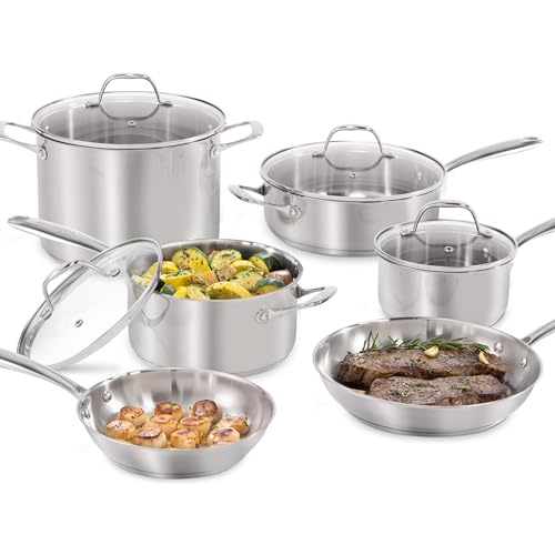 Comparison: Best Towncraft Stainless Steel Cookware 2 Guy Fieri's Flavortown 10-Piece Stainless Steel Cookware Set - Includes Frying Pans, Saucepans, Saute Pan and Stock Pot - Pots and Pans, Oven-Safe up to 500F