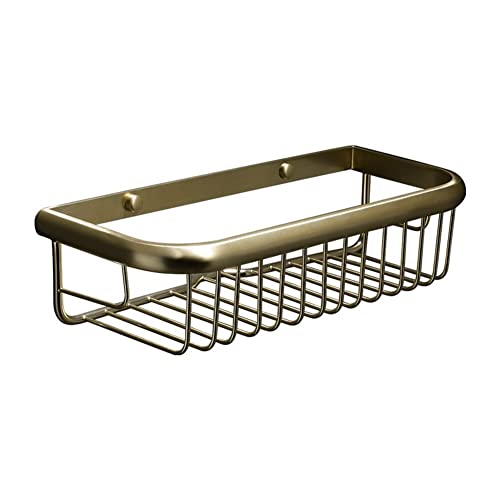 LUUYYI Gold Brushed Floating Bathroom Shelf with Shower Basket Wall Mounted Brass Shower Holderr Rack and Caddy