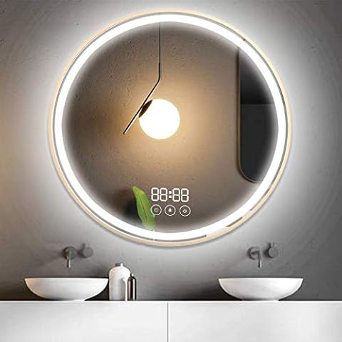 Peralng Round LED Bathroom Mirror, 60 cm Wall Mirror Bathroom Mirror Dimmable with Time Display Wall Mirror Anti-Fog Bathroom Mirror Touch Switch Warm White / Cold White / Neutral 3000 K - 6400 K Cover