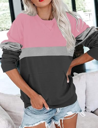 Image of Ovanviso Womens Long Sleeve Sweatshirt Casual Crewneck Cute Pullover Tops Lightweight Sweatshirt with Pocket