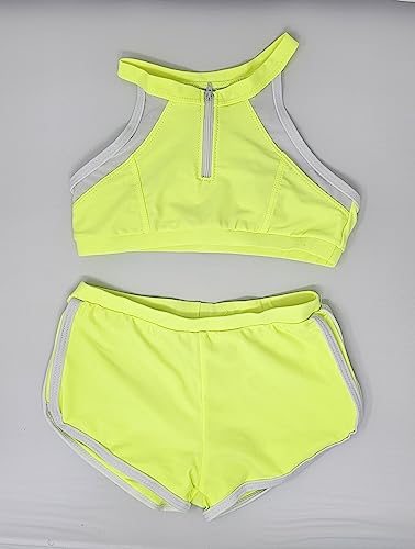 Image of Girls Two Piece Print, Solid Color Bikini Bathing Suit Fluorescent Green 8-10 Years