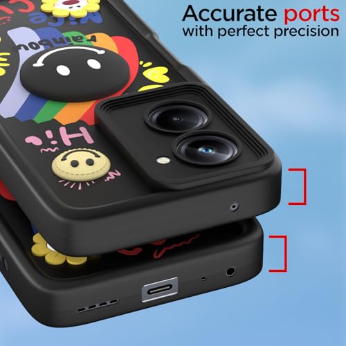 Image of Pikkme Back Cover for Realme 10 Pro 5G | Soft Silicone| Cute Rainbow Smile & 3D Cartoon Flower Design | Shockproof Raised Camera Protection Bumper Case (Black)
