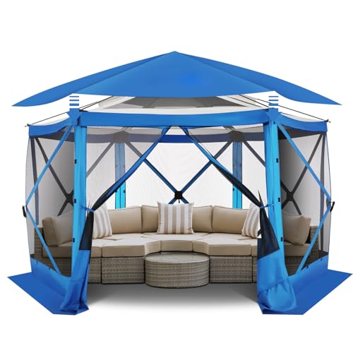 Image of COBIZI 12x12 FT Pop Up Canopy Stargazing Tent, Gazebos On Clearance with Removable Roof,Instant Screened in Gazebo, Screen Tents Portable carpas para Patio for Outdoor Camping,Backyard, Garden, Blue