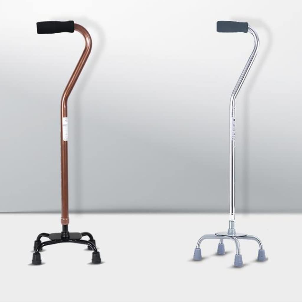 bastón, Bastón de Cuatro Patas for Ancianos una Sola Pata con Mango Arco Plata Puntas
