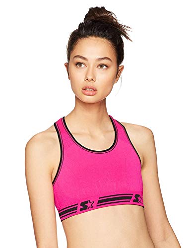 Starter Women's Reversible Seamless Racerback Sports Bra, Amazon Exclusive, Black/Power Pink, Large