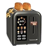 SEEDEEM Toaster 2 Slice, Touch Control Stainless Toaster LCD Display, 50% Faster Heating Speed, 1.4'' Wide Slots, More Timer Functions, Removable Crumb Tray, 1350W, Dark Metallic