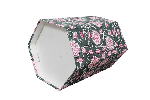 Image of Generic 3.3 Gallon Cotton Hand Block Printed Paper Waste Basket |Small Decorative Trash Can for Housewarming Gifts in Living Room, Bedroom, Bathroom | Eco-Friendly, Plastic-Free (1, LIGHT PINK GREEN)