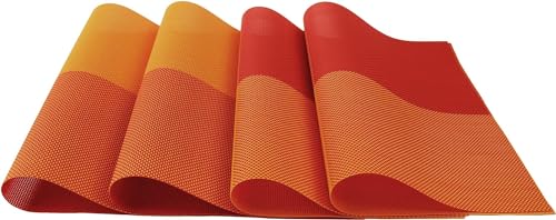 Image of Potency Table Mats Set of 4, Woven Placemate for Dining Table, Heat-Resistant Placemats Stain Resistant Anti-Skid Washable PVC Table Mats,Vinyl Placemats for Dining Kitchen Restaurant Table (K-Orange)