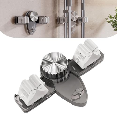 Dercyce Broom Holder Mop Hanger No Punch Broom Hanger, Wall Mount Mop Holder with Suction Cups & Hooks Space-Saving Organizer for Home, Garage, Laundry Room (Black)