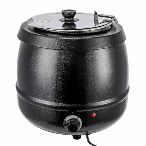 RIEDHOFF Commercial Soup Warmer, 10.5QT Soup Kettle with Hinged Lid and Detachable Stainless Steel Insert Pot, Suitable for Family Gatherings, Parties, Restaurants, and Buffets, Black