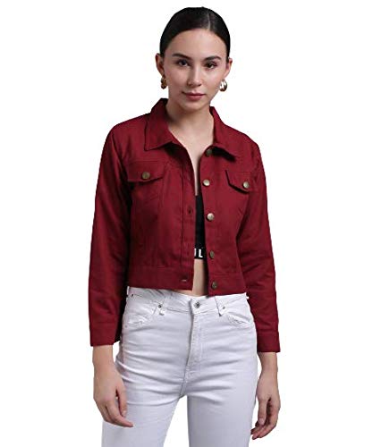 funday fashion Women's Cotton Twill Blouson Jacket Maroon M-picture-11