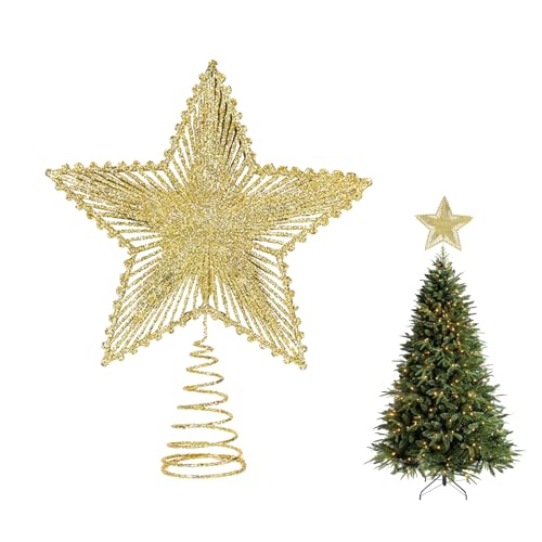 Estrela para árvore de Natal, ornamento de árvore de Natal, decoração para árvore de Natal, adapta-se a árvores de Natal de todos os tamanhos, cria um ambiente natalício romântico, 23 x 20 cm