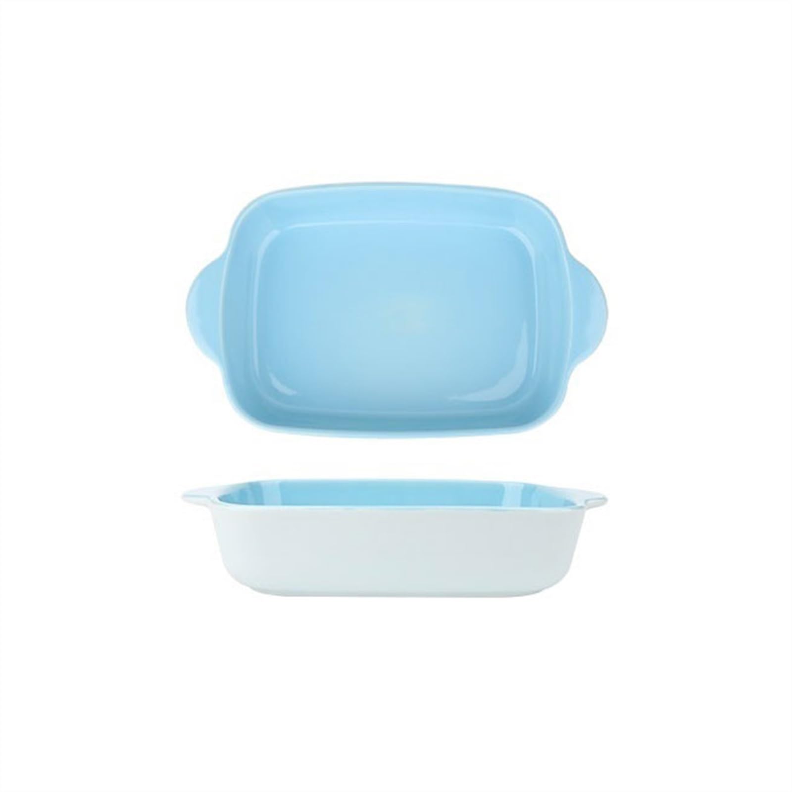 OLSKFUH Kitchen Baking Pan Cheese Baked Rice Bowl Oven Special Plate Rectangular Vegetable Bivalve Ceramic Cooking,Blue-6.8inches