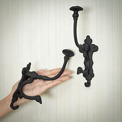 Sakega Rustic Cast Iron Wall Hooks, Heavy Duty Retro Utility Hooks For Hanging Coat, Bag, Towel, Robe, Hat And More, Pack Of 2, Black : Large #TOP4