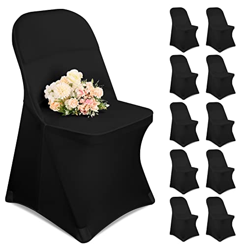Paquete de 10 Fundas para sillas Plegables Negras, Fundas para sillas Lavables, Fundas para Asientos de sillas elásticas de Licra, Fundas Protectoras para decoración de sillas de Fiesta de Boda Cover