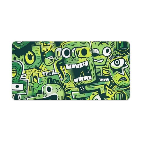 Grand tapis de souris vert de style bande dessinée idéal pour le bureau et la maison