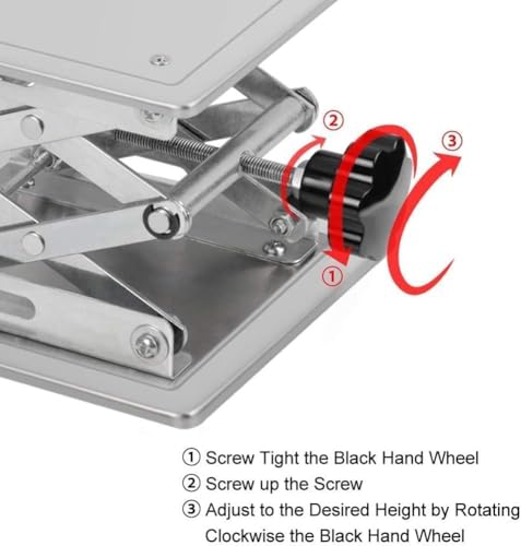 Mesa de elevación de laboratorio de acero inoxidable, gato de laboratorio portátil ajustable con control de altura para cargas de 5 a 25 kg, plataforma de 300 x 300 mm para un fácil movimiento y