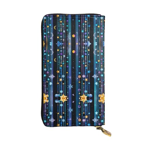 Women's Long Cash Wallet, PU Leather Elegant Clutch Change Purses with Zipper, Travel, Gifts (Celestial Cascade Print)