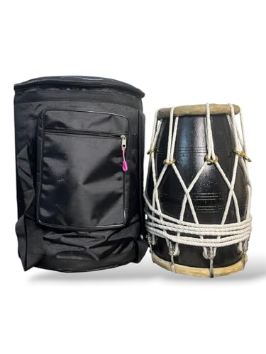 JPSK IMPEX Professional Dholak Drum 18 Bolt Tuned Mango Wood Dholki with Handmade Heavy Pudi | Handmade Dholak | High Quality Sound | Waterproof Padded Carry Bag Included
