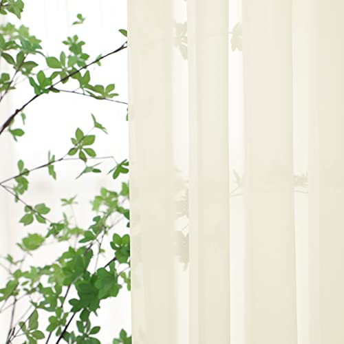 Image of Window Beige Sheer Curtains 63 Inches Long 2 Panels Sheer Curtain Basic Rod Pocket Panel for Bedroom Children Living Room Yard Kitchen (Beige, 52 inch W x 63 inch L | 2 pcs)