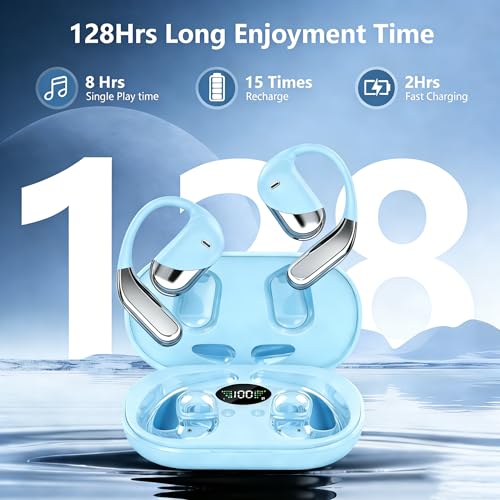Image of 2026 Open Ear Wireless Earbuds Headphones, Bluetooth Built-in Mic,Waterproof, LED Display Charging Case,on Ear Hooks Clip Ear Buds,Ultra-Comfort Earphones Design for Gym /Workout /Sport