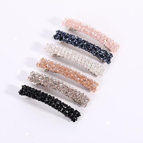 6pc Crystal French Barrette Hair Clip Set, Stylish Accessories