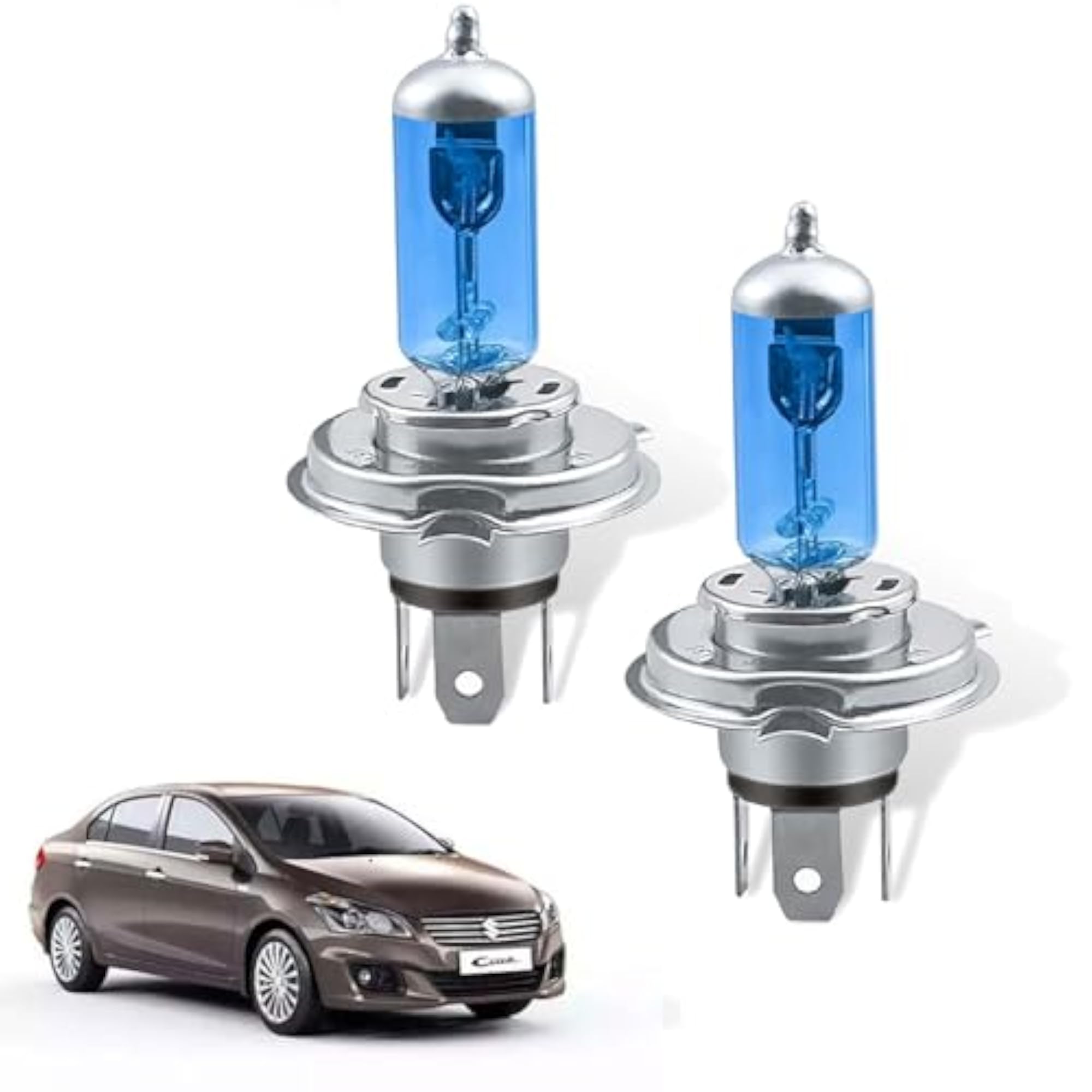 Pack-2 H4 Car Super Bright Halogen Bulb, 12V 90/100W High/Low Beam for Ciaz (2014-2017)