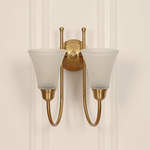 Image of Divine Trends Double Hockey Wall Lamp Antique Brass Finish with Hammered Frosted Glass Shade for Living Room, Bedroom, Home Decoration Wall Light - Pack of 1
