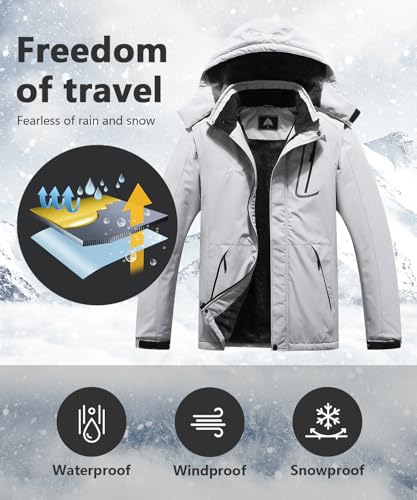Image of Men's Mountain Winter Coat Warm Fleece Ski Snow Jacket Waterproof Raincoat with Hood