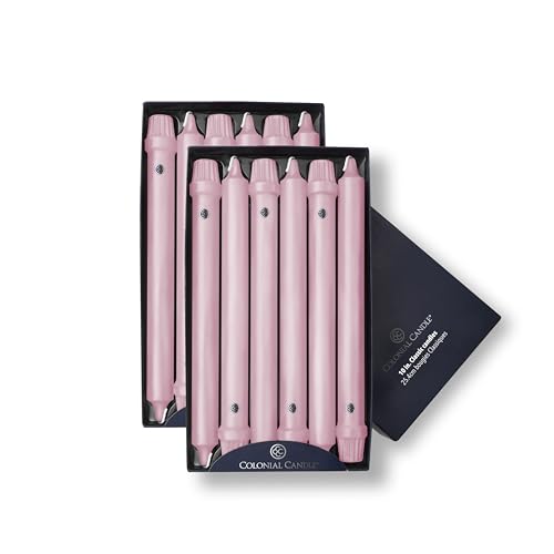 Image of Colonial Candle Unscented Taper Candle, Classic Collection, Persian Pink, 10 in, Pack of 12 - Up to 8 Hours Burn