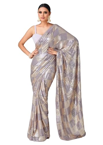 Sari traditionnel Georgette paillettes femme vêtement indien cérémonie 11568