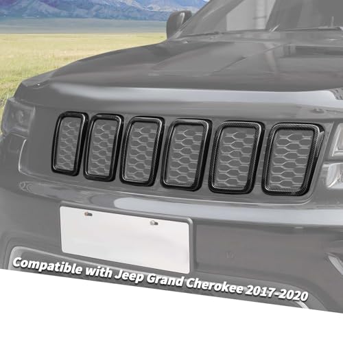 Image of Jimen Compatible with Jeep Grand Cherokee 2017-2020, 7PCS Front Grill Inserts Grille Cover Exterior Trim Accessories (Carbon Fiber)