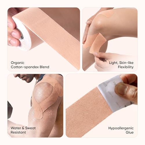 Image of Frido Kinesiology Tape for Sports Injury Pain Relief, Muscle and Joint Support | Waterproof Cotton Elastic Athletic Tape with Stretch Indicators | K Tape For Knee, Ankle, Arm & Shoulder | Skin