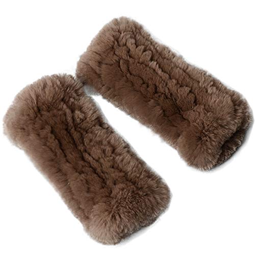 Women Real Rabbit Fur Gloves Mittens Winter Knit Warm Fingerless Hand Warmer
