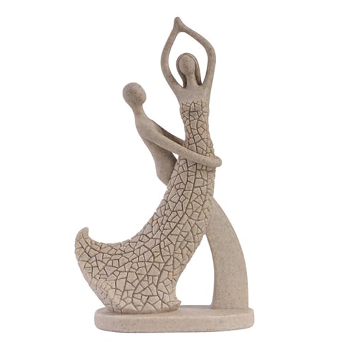 Rayberro Sandstone Couple Figurine 7.87in Lovers Sculpture Dancing Girl & Boy Statues Elegant Resin Figurines Desktop Ornaments Home Office Decorations Art Crafts Collectible Gift for Women Girls (B)