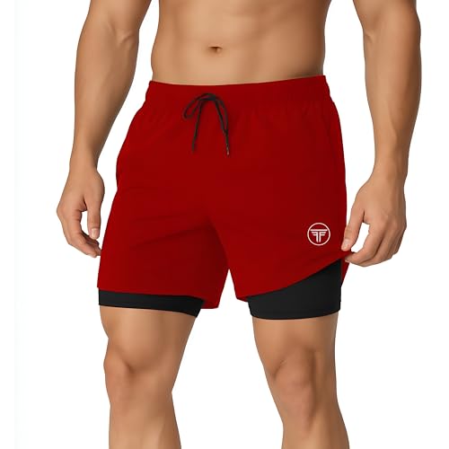 Image of Men's 2 in 1 Active Dual Shorts with Inner Tights Layer & Compression Liner, Double Layer Athletic Short for Running, Gym & Sports