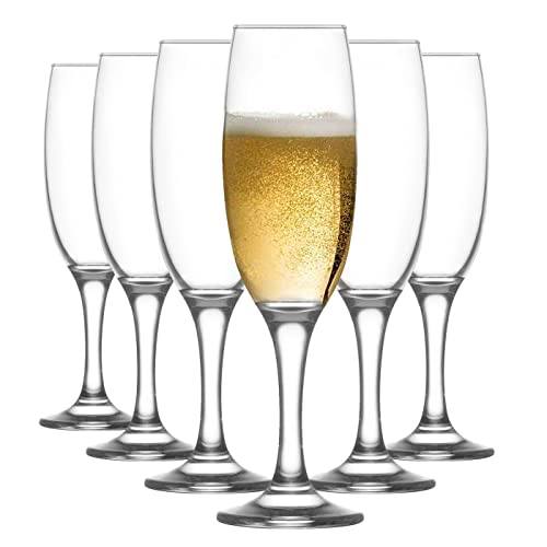 Acan Tradineur - Pack de 6 Copas de Cava de Cristal, Modelo Empire, champán, cócteles, Elegantes, aptas para lavavajillas (220 ml - 21 cm)